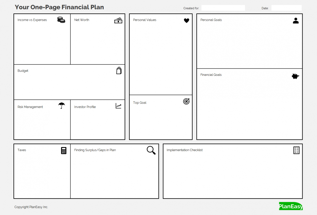 One Page Financial Plan Planeasy