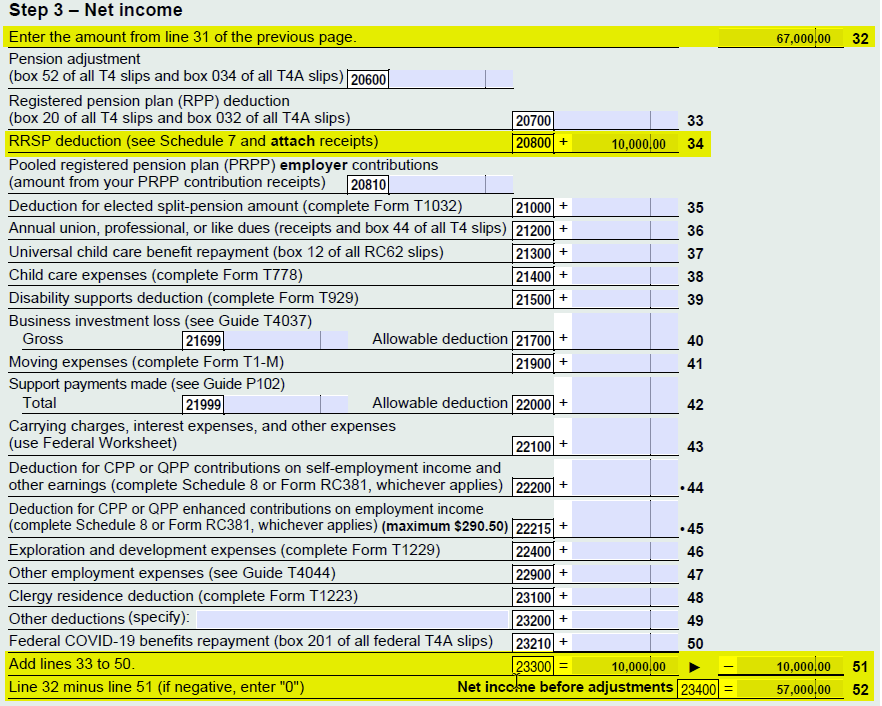 RRSP Contribution Deduction on Tax Return